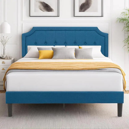 Queen, Full or Twin  Size Platform Bed Frame with Fabric Upholstered Headboard and Wooden Slats Support, No Box Spring Needed/Assembly,