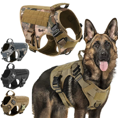 Military Style Big Dog Harness, German Shepherd, K9 Malinois Training Vest, Tactical Dog Harness and Leash Set For Dogs, 4 Sizes, 2 Colors
