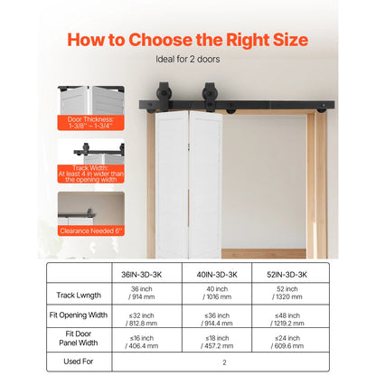 Bi-Folding, Sliding Barn Door, Hardware Track Kit, Top Mount Track Kit, Slide Smoothly & Quietly, Easy to Install Choice of Size