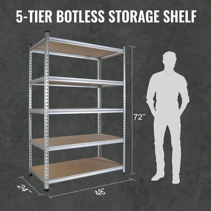 5-Tier Storage Shelving Unit, 48”W x 24”D x 72”H, Adjustable, Heavy Duty Aluminum Alloy Shelf, 2750 lbs Load Capacity