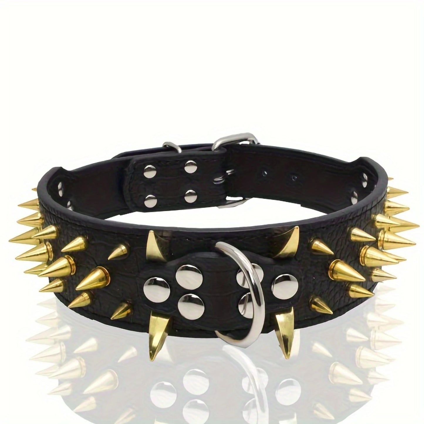 Cool Golden Sharp Spikes Studded Pet Dog Collar Fashion Leather Dog Collar For Medium And Large Dogs