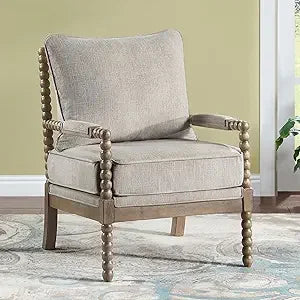 Linen Fabric, Spindle Accent Chair with Wood Frame, 3 Color Choices