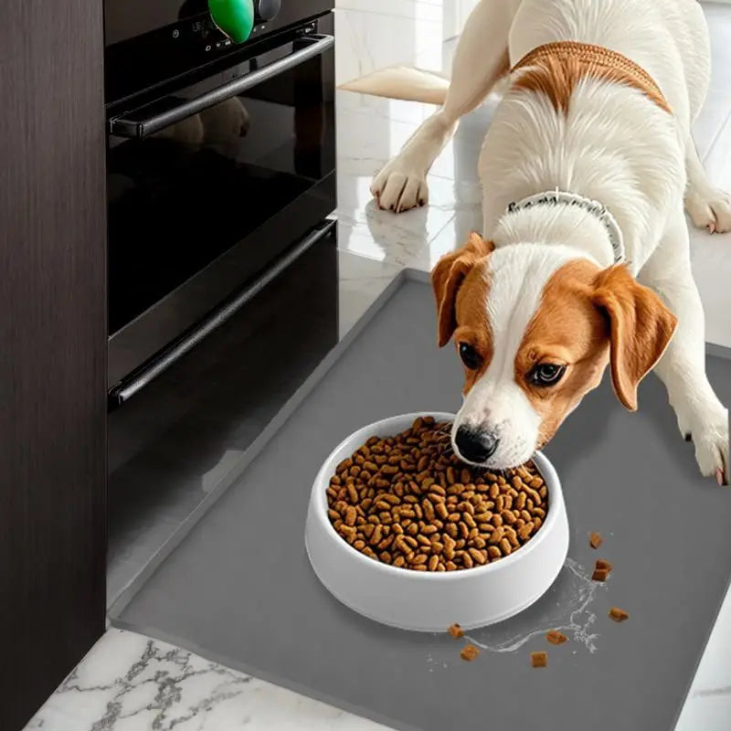 Silicone Water/Food Bowl Mat, Large Dogs/Cats Tray, Waterproof  with Raised Edge