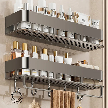Bathroom Storage Rack, Adhesive Wall Mounted Towel Rack, Bathroom Cosmetics Storage Rack