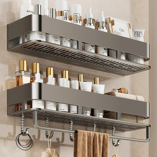 Bathroom Storage Rack, Adhesive Wall Mounted Towel Rack, Bathroom Cosmetics Storage Rack