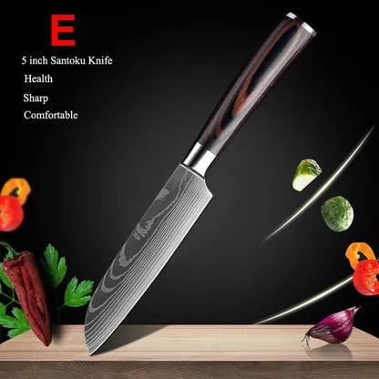 1-10Pcs Chef Knives, Japanese Santoku Kitchen Knives Set, Includes Sharp Cleaver, Slicing Utility Knife , Choice of Sets