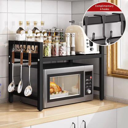 1pc Expandable, 42-64cm Microwave Shelf Organizer, Moisture And Rust Proof, Countertop Organizer, Tableware Storage-2 Color Selections