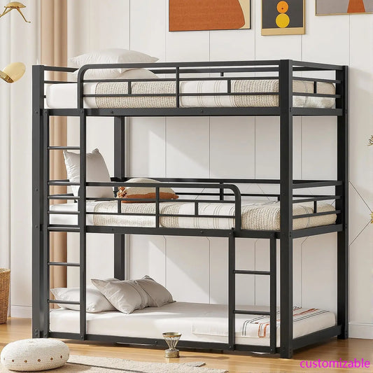 Heavy Duty Triple Bunk Bed, Twin-Size Metal Bunkbeds with Ladder, No Box Spring Needed