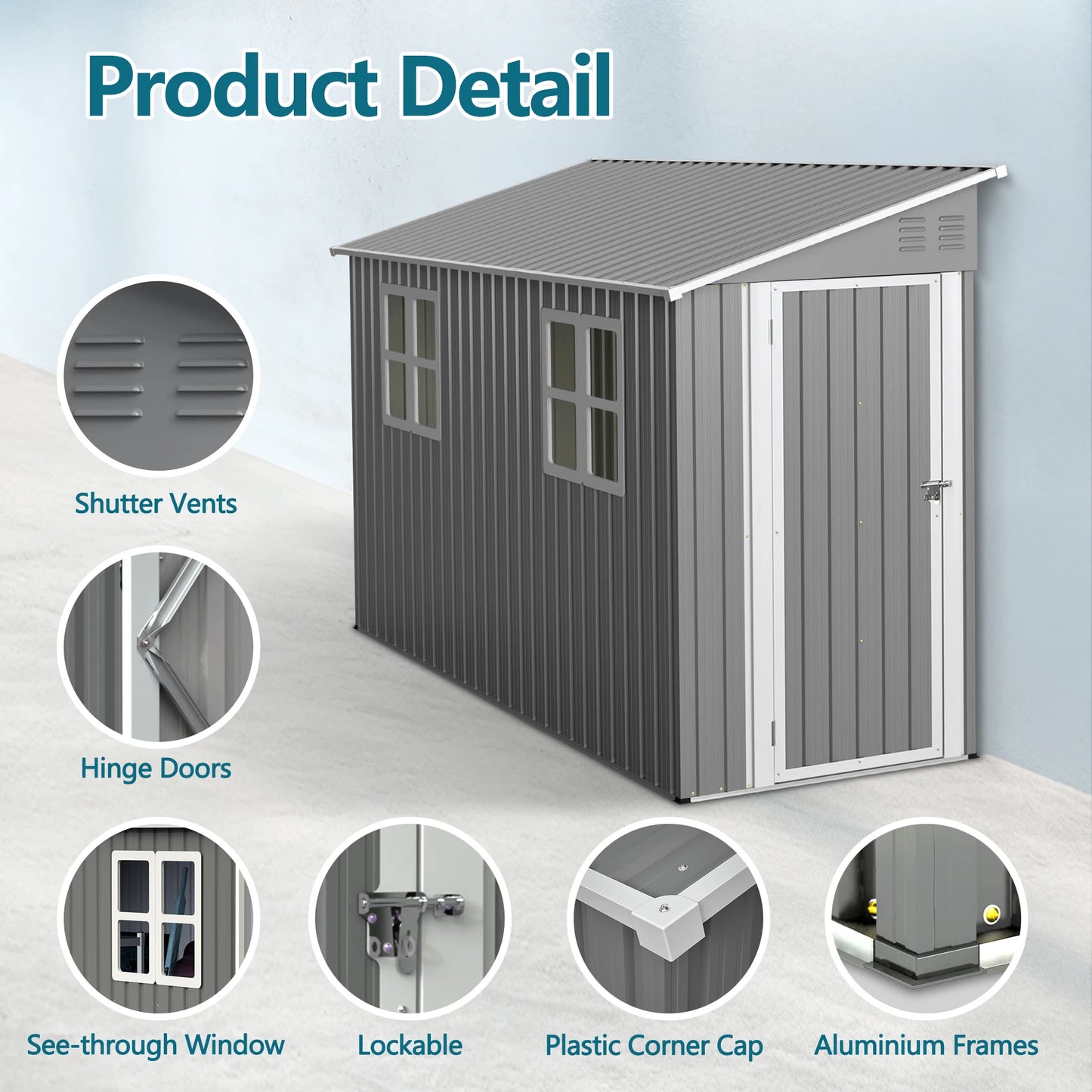 4x10 FT Galvanized Steel Outdoor Shed – Weatherproof, Lockable Storage w/Sloping Roof, Windows