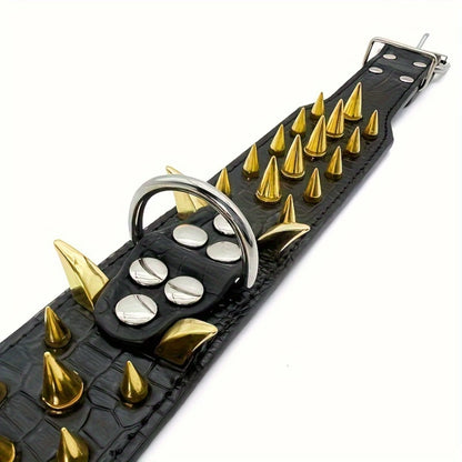 Cool Golden Sharp Spikes Studded Pet Dog Collar Fashion Leather Dog Collar For Medium And Large Dogs