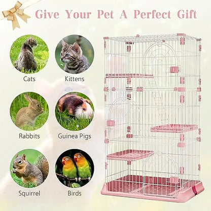 52" Metal Indoor MultiPet Cage with 3 Platforms, 1 Ramp, 3 Doors, Large Pet Playpen, Easy Assembly & Durable Metal