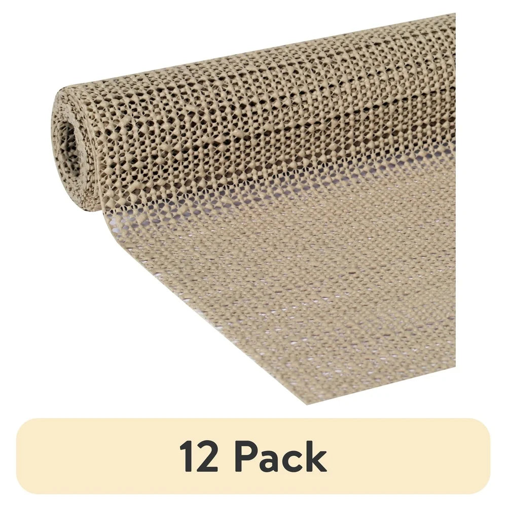 12 Pack Non-Slip Shelf Liner- 12in x 5ft, Taupe