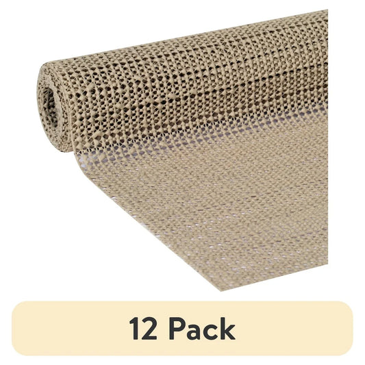 12 Pack Non-Slip Shelf Liner- 12in x 5ft, Taupe