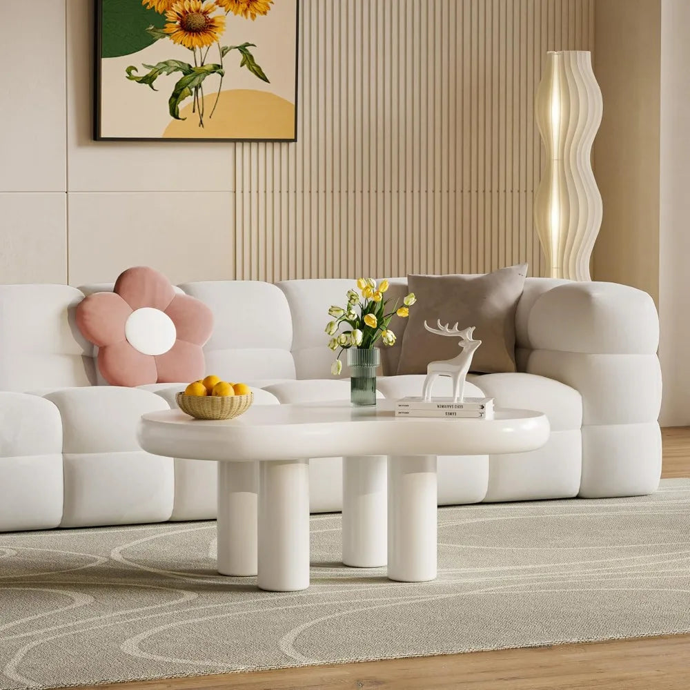 White Cloud Coffee Table, 39.4" Cloud-Shaped Modern Coffee Table, Cute Cream Coffee Table with 4 Solid Legs, Minimalist Cocktail