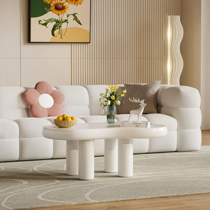 White Cloud Coffee Table, 39.4" Cloud-Shaped Modern Coffee Table, Cute Cream Coffee Table with 4 Solid Legs, Minimalist Cocktail