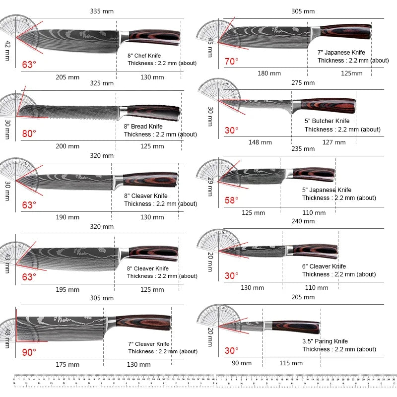 1-10Pcs Chef Knives, Japanese Santoku Kitchen Knives Set, Includes Sharp Cleaver, Slicing Utility Knife , Choice of Sets