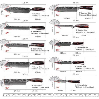 1-10Pcs Chef Knives, Japanese Santoku Kitchen Knives Set, Includes Sharp Cleaver, Slicing Utility Knife , Choice of Sets