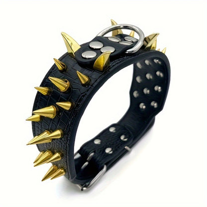 Cool Golden Sharp Spikes Studded Pet Dog Collar Fashion Leather Dog Collar For Medium And Large Dogs