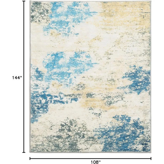 Area Rug , Blues, Modern Abstract, Nonslip Backing , Brightens up the Room