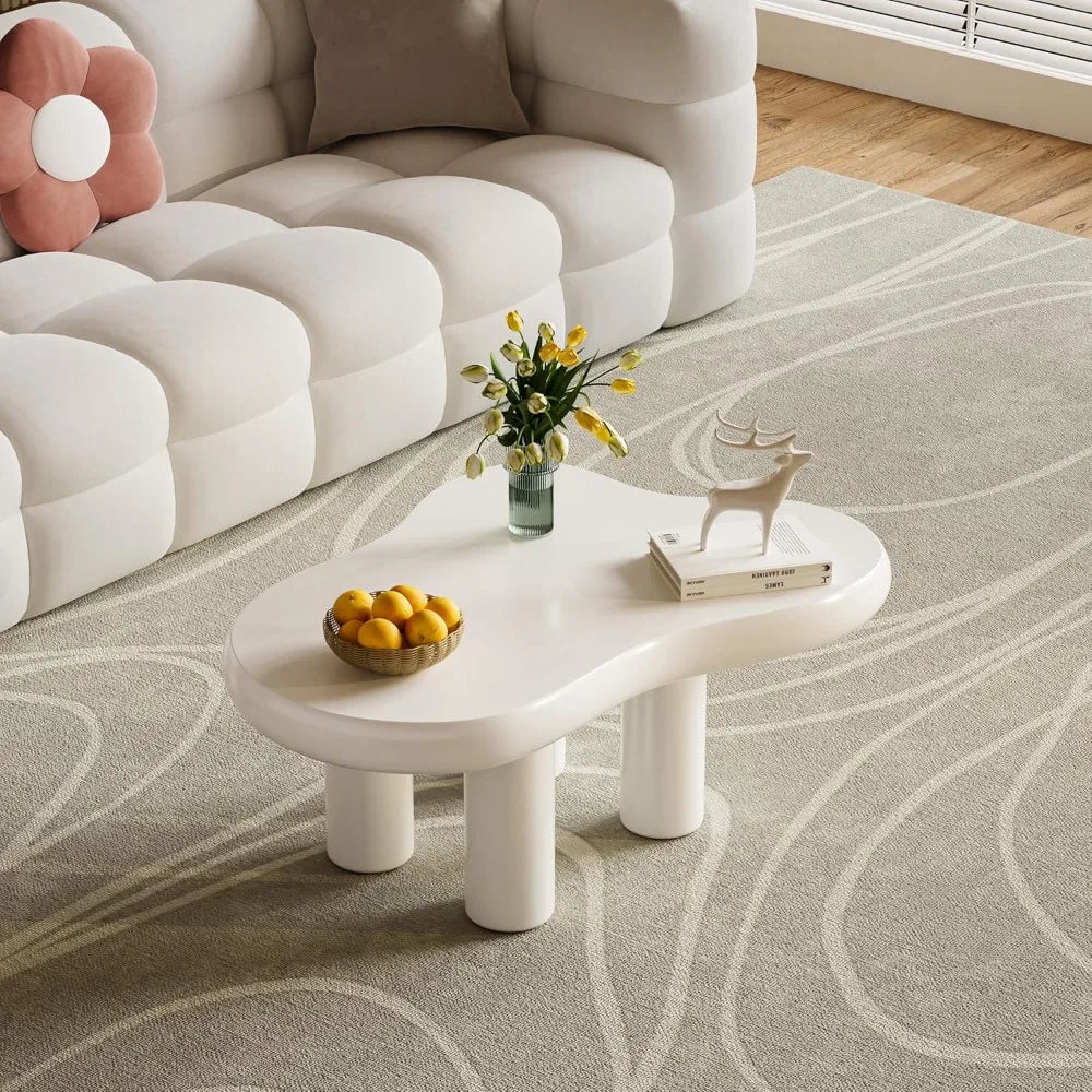 White Cloud Coffee Table, 39.4" Cloud-Shaped Modern Coffee Table, Cute Cream Coffee Table with 4 Solid Legs, Minimalist Cocktail