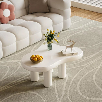 White Cloud Coffee Table, 39.4" Cloud-Shaped Modern Coffee Table, Cute Cream Coffee Table with 4 Solid Legs, Minimalist Cocktail