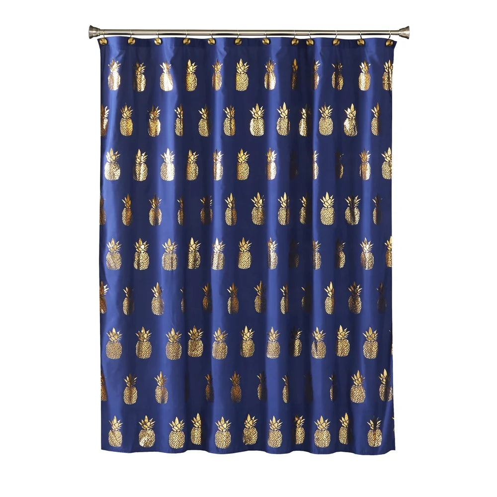 Gilded Pineapple Shower Curtain, Navy Blue, 72x72, Durable Polyester, Bathroom Decor, Waterproof, Machine Washable