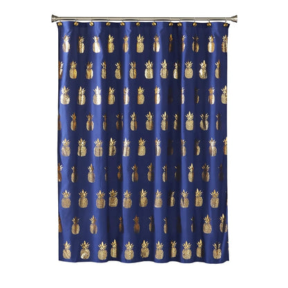 Gilded Pineapple Shower Curtain, Navy Blue, 72x72, Durable Polyester, Bathroom Decor, Waterproof, Machine Washable