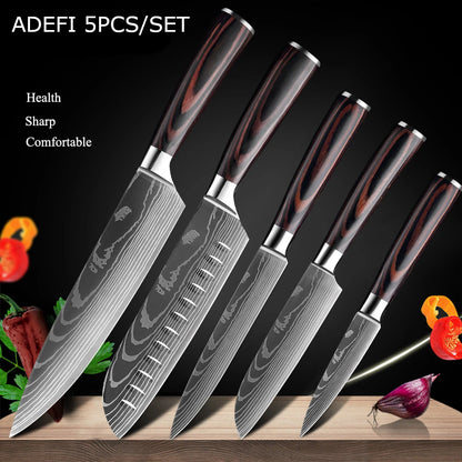 1-10Pcs Chef Knives, Japanese Santoku Kitchen Knives Set, Includes Sharp Cleaver, Slicing Utility Knife , Choice of Sets