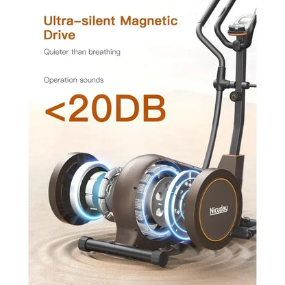 Elliptical Exercise Machine, with Hyper-Quiet Magnetic Driving System