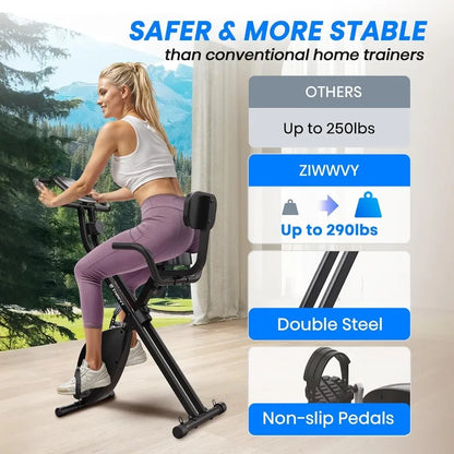 Foldable Exercise Bike, Stable & Sturdy Stationary Bike for Home, Comfortable Seat & Backrest, Easy Assembly, 8-Level Resistance