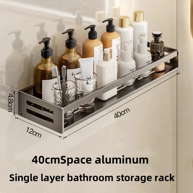 Shower Corner Shelf Without Drilling, Aluminum Bathroom Shelf with Towel Bar, Shampoo Holder, Bathroom Accessories, 3 sizes