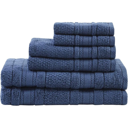 100% Cotton Soft Towel Set, Navy Blue, 6 Pieces