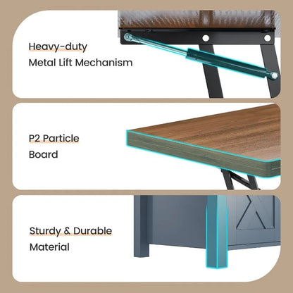 Farmhouse Lift Top Coffee Table, Blue with Woodgrain Top, and Storage