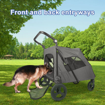 360° Swivel Breathable Pet Stroller-4 Wheels Rotate, Brakes, Height-Adjustable for Medium, Large Dogs