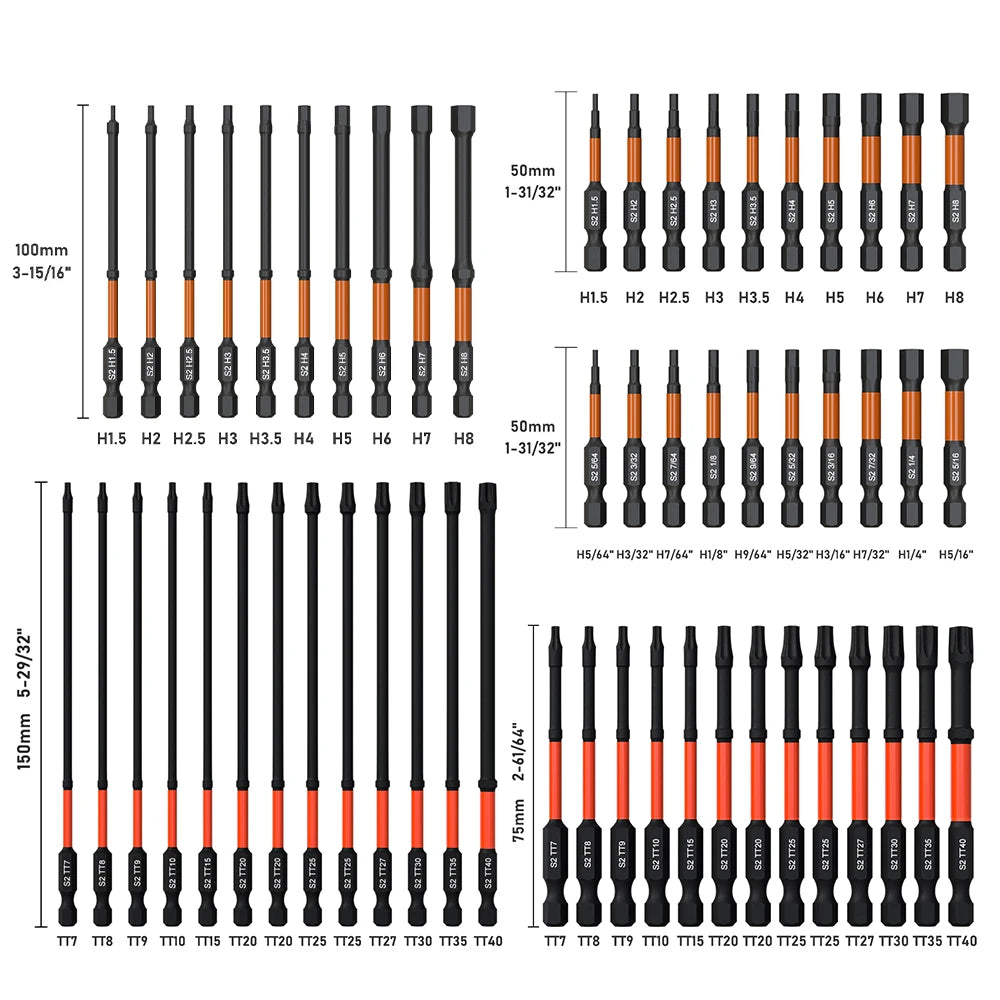 Impact Bit Set-3/6 Inch & Impact Hex Head Allen Wrench, Drill Bit Set-2/4 Inch with CNC Machined Tips, Choice of 3 sets