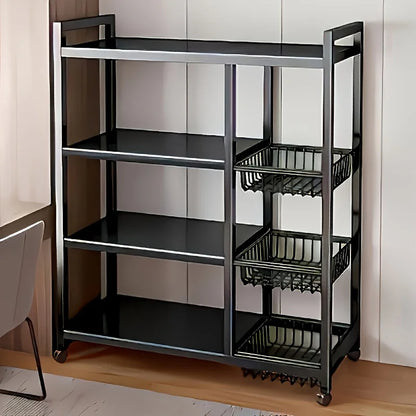 Heavy-Duty 4-Tier Freestanding Shelf with 3 Baskets - Durable Carbon Steel, for Kitchen, Bathroom, Tool Organization