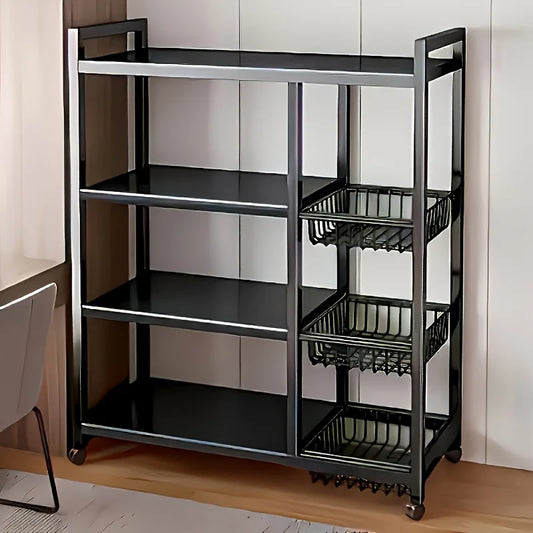 Heavy-Duty 4-Tier Freestanding Shelf with 3 Baskets - Durable Carbon Steel, for Kitchen, Bathroom, Tool Organization