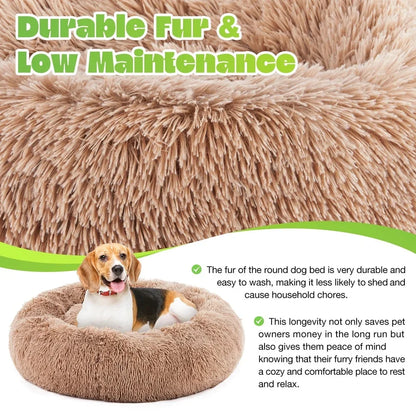 Cozy, Anti-Slip, Round Dog Bed, Soft, Plush, Waterproof. and Washable for Small or Medium Dogs/Cats ,Reduces Anxiety