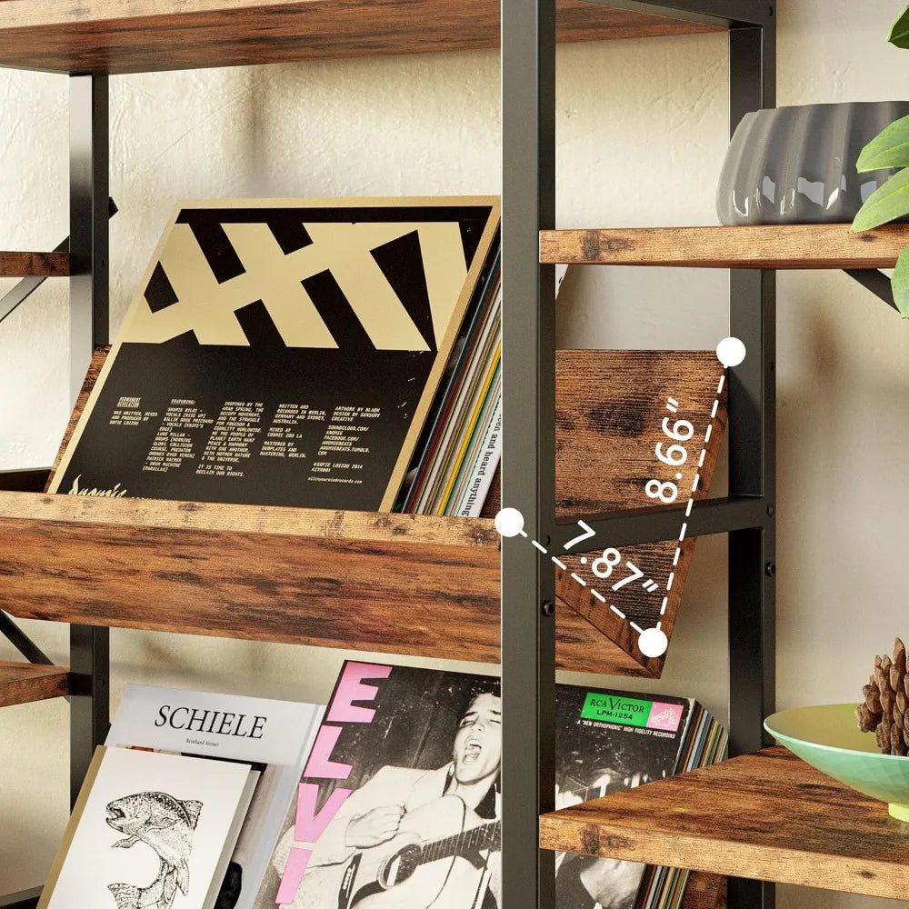 Industrial Bookshelves with Metal Frame, 6 Tiers