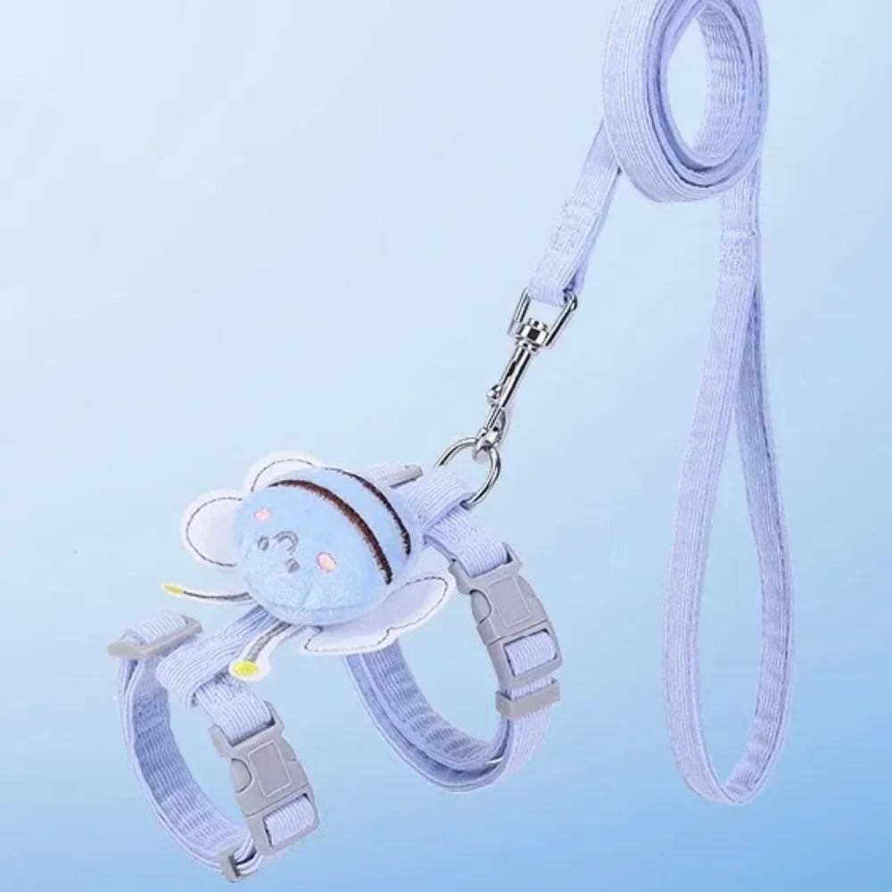 Cat Harness, Leash, Collar Set, Adjustable, Adorable Bee, Double Layer Cat Harness, Small, Medium, Blue, Yellow