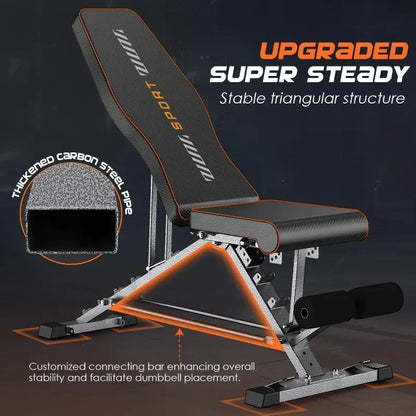 Weight Bench, 2 in 1 Workout Bench Roman Chair, Adjustable Weight Bench for Home Gym Strength Training Bench
