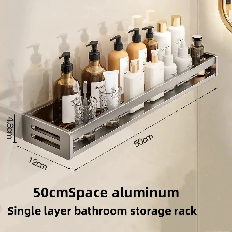 Shower Corner Shelf Without Drilling, Aluminum Bathroom Shelf with Towel Bar, Shampoo Holder, Bathroom Accessories, 3 sizes
