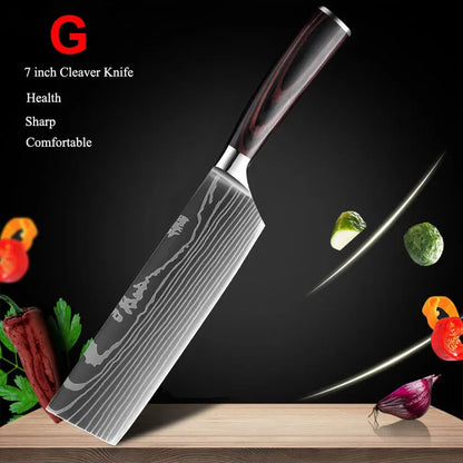 1-10Pcs Chef Knives, Japanese Santoku Kitchen Knives Set, Includes Sharp Cleaver, Slicing Utility Knife , Choice of Sets