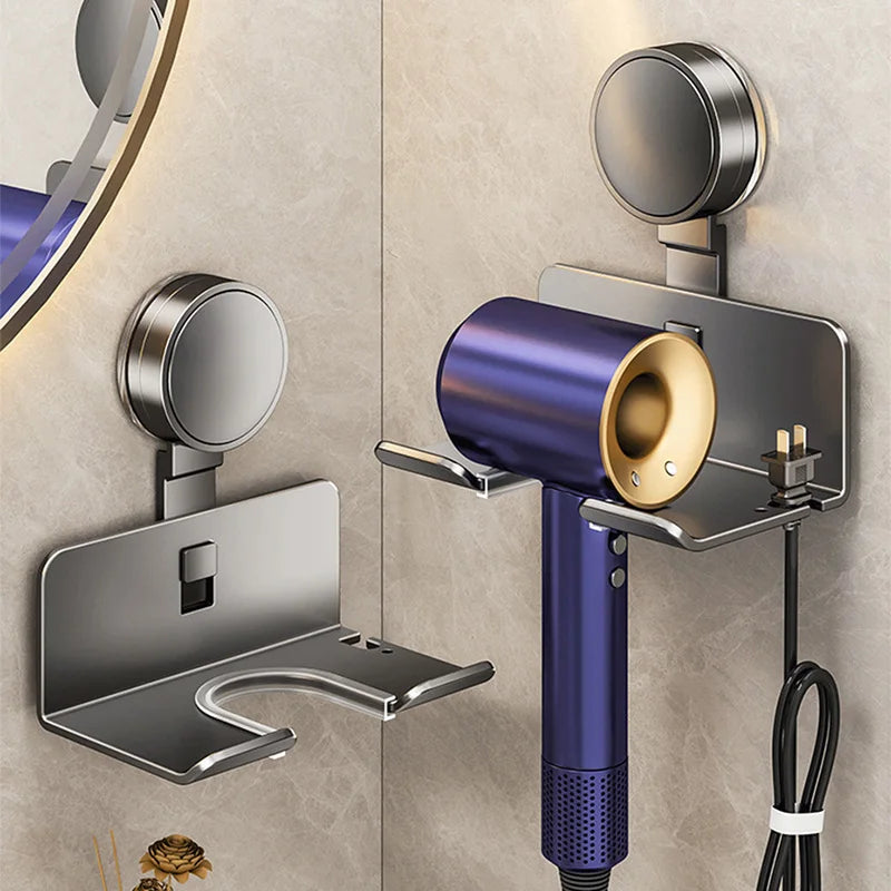 Suction Cup mounted Hair Dryer Holder, Wall Mounted Rack Suction Cup mount for Hairdryer, Stand Cradle, Hand Free Hanger, Bathroom Shelves