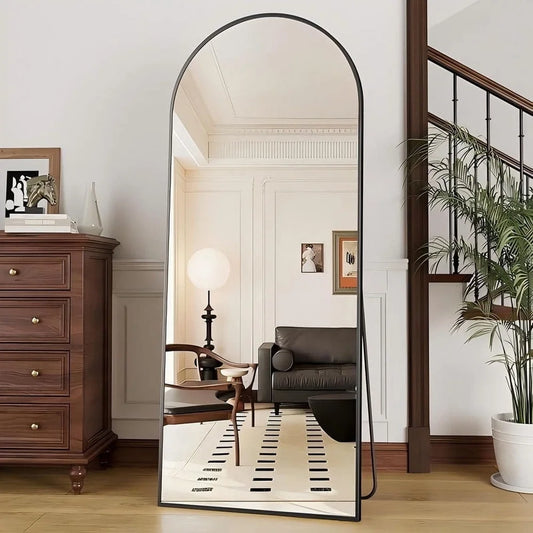 Arched Full Length Mirror, Free-Standing, Wall Mounted with Hooks