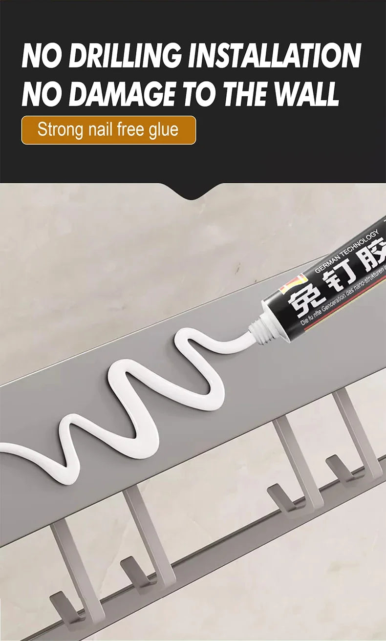 Bathroom Storage Rack, Adhesive Wall Mounted Towel Rack, Bathroom Cosmetics Storage Rack