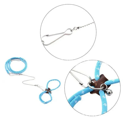 Small Pet Adjustable Soft Strap Harness and/ Leash for Bird, Mouse, Hamster, Ferret, Rat, Pig, Choice of Pink or Blue
