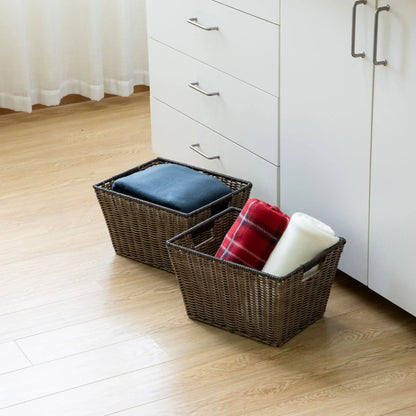 Large Poly Rattan Storage Basket with Handles, 2 Pack