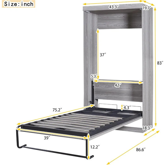 Farmhouse Twin Size Murphy Bed, Wardrobe Wall Bed, Wood Folding Bed for Home Office, Small Room, Bedroom, Guestroom