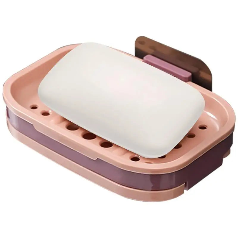 Self-Adhesive Bar Soap Dish, Soap Rack, No Drilling, Wall Mounted, Double Layer Soap Holder